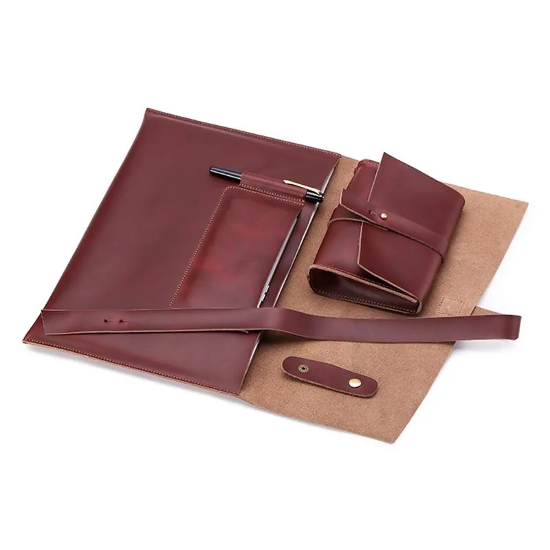 13.3 Inch Genuine Leather Laptop Bag With Power Adapter And Cable Winder
