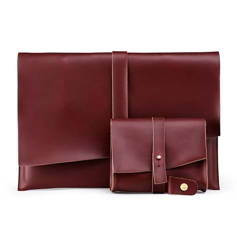 13.3 Inch Genuine Leather Laptop Bag With Power Adapter And Cable Winder