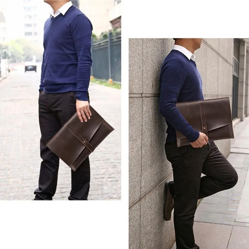 13.3 Inch Genuine Leather Laptop Bag With Power Adapter And Cable Winder