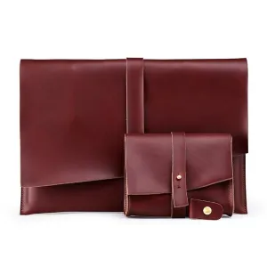 13.3 Inch Genuine Leather Laptop Bag With Power Adapter And Cable Winder