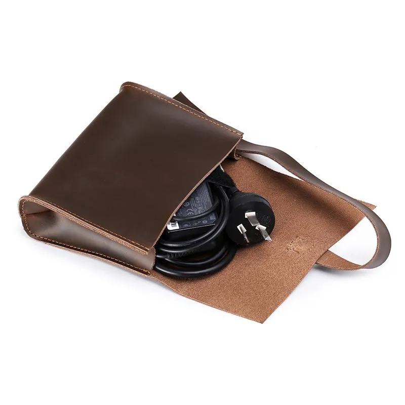 13.3 Inch Genuine Leather Laptop Bag With Power Adapter And Cable Winder