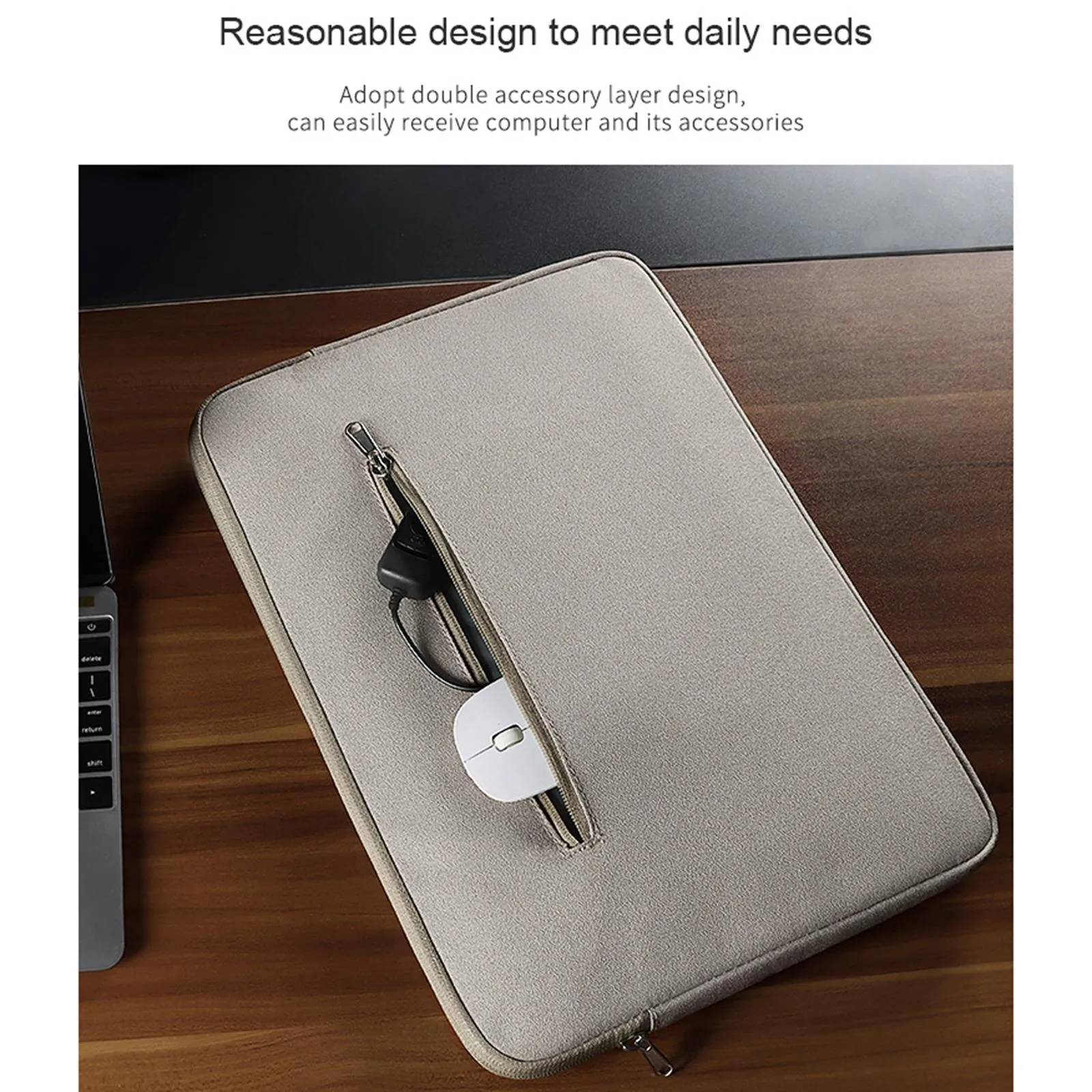 13.3 Inch Jacquard Laptop Liner Bag in Dark Gray Sheepskin