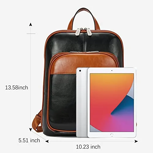 BOSTANTEN Genuine Leather Backpack Purse Casual College Travel Bags for Women Brown with apricot