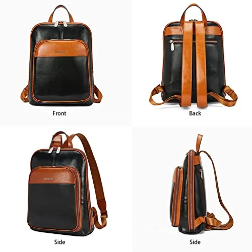 BOSTANTEN Genuine Leather Backpack Purse Casual College Travel Bags for Women Brown with apricot
