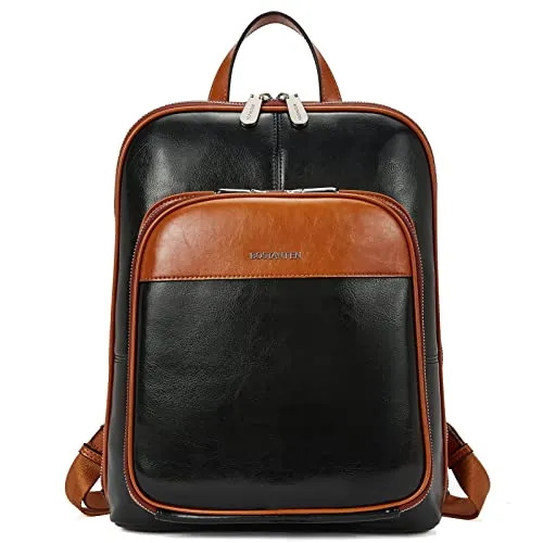 BOSTANTEN Genuine Leather Backpack Purse Casual College Travel Bags for Women Brown with apricot