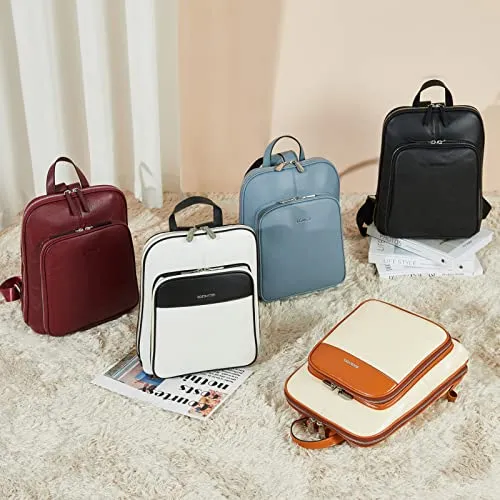 BOSTANTEN Genuine Leather Backpack Purse Casual College Travel Bags for Women Brown with apricot