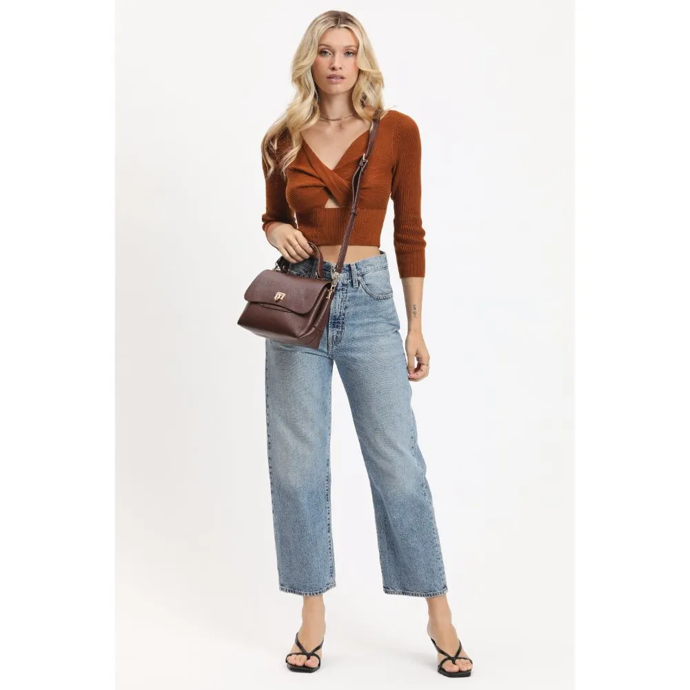 CHOCOLATE PEBBLED VEGAN LEATHER CROSSBODY