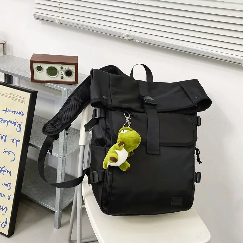 Harajuku Style Fashion Brand Backpack Men's Fashion All-Matching Capacity College Students Bag Women's Solid Color Street Work Clothing Computer Backpack