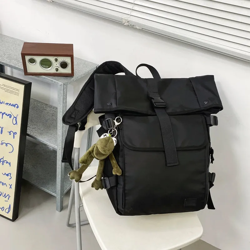 Harajuku Style Fashion Brand Backpack Men's Fashion All-Matching Capacity College Students Bag Women's Solid Color Street Work Clothing Computer Backpack