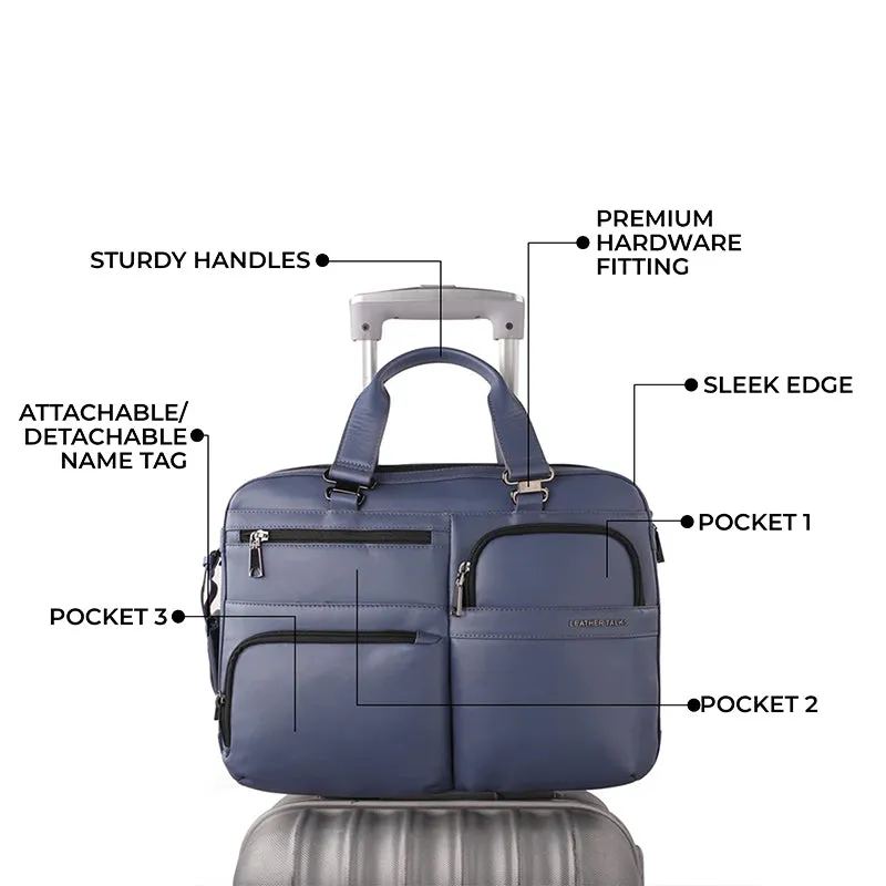 Jacob | Leather Briefcase For Men | 100% Genuine Leather | For Office | Colour: Blue & Grey
