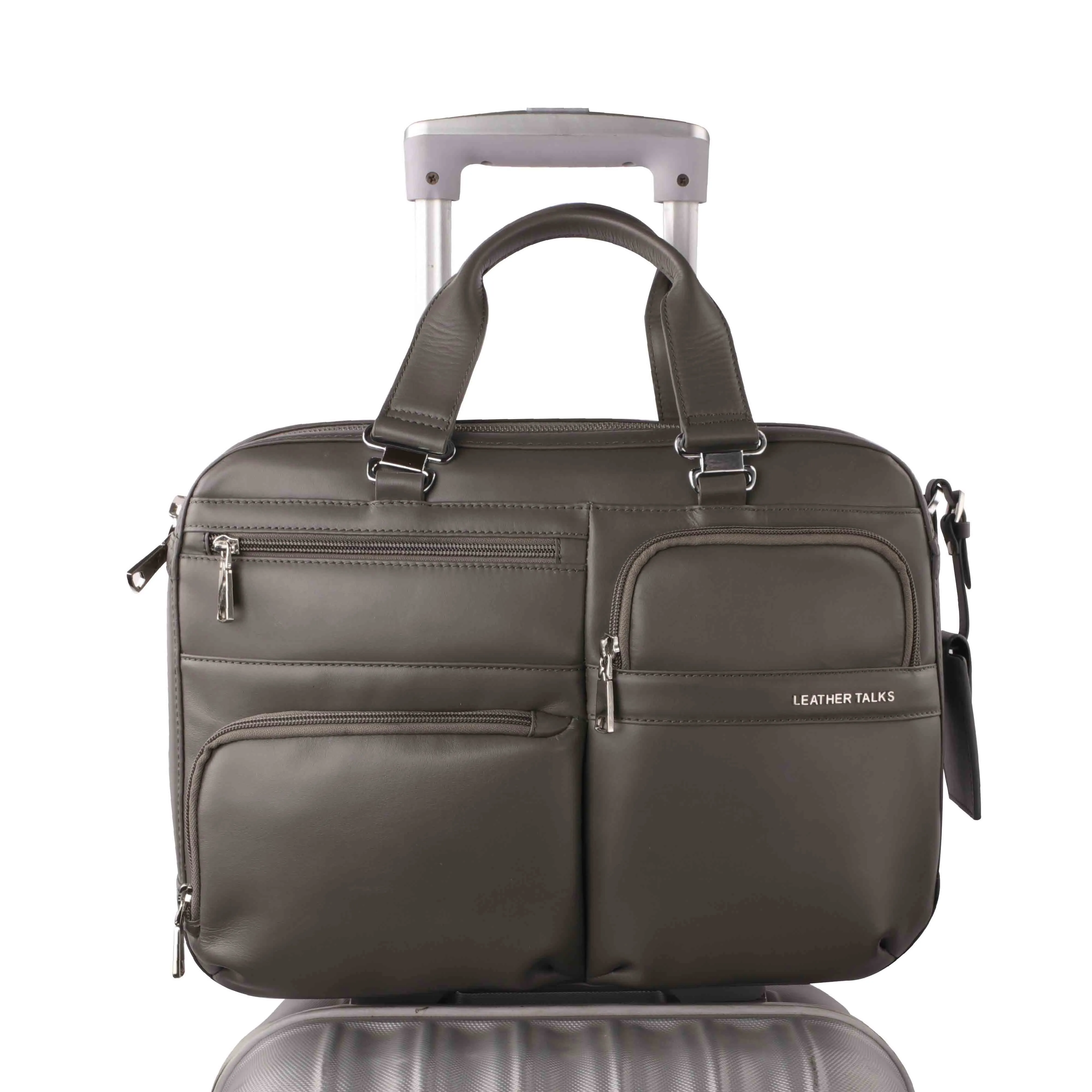 Jacob | Leather Briefcase For Men | 100% Genuine Leather | For Office | Colour: Blue & Grey