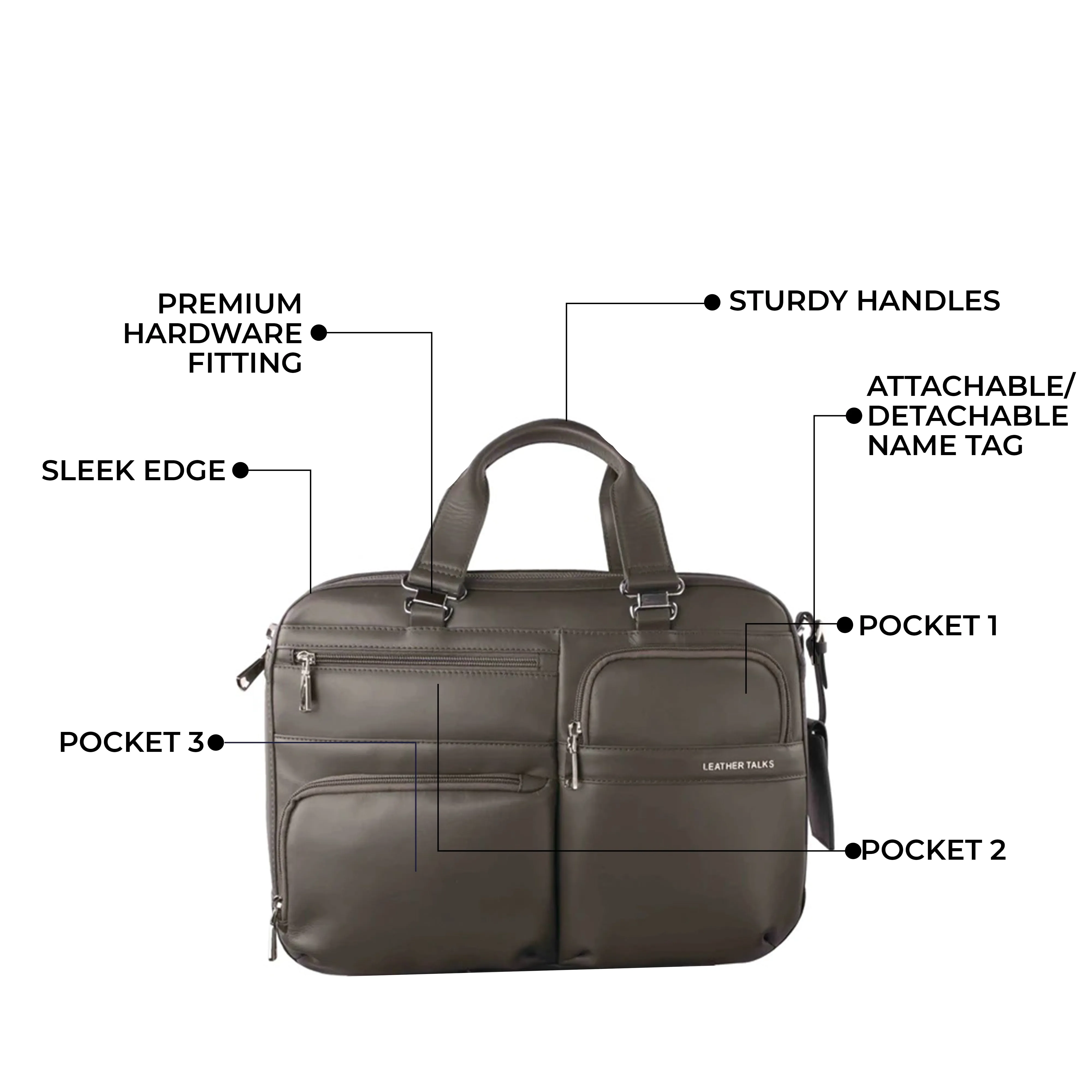 Jacob | Leather Briefcase For Men | 100% Genuine Leather | For Office | Colour: Blue & Grey