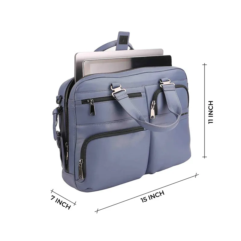 Jacob | Leather Briefcase For Men | 100% Genuine Leather | For Office | Colour: Blue & Grey