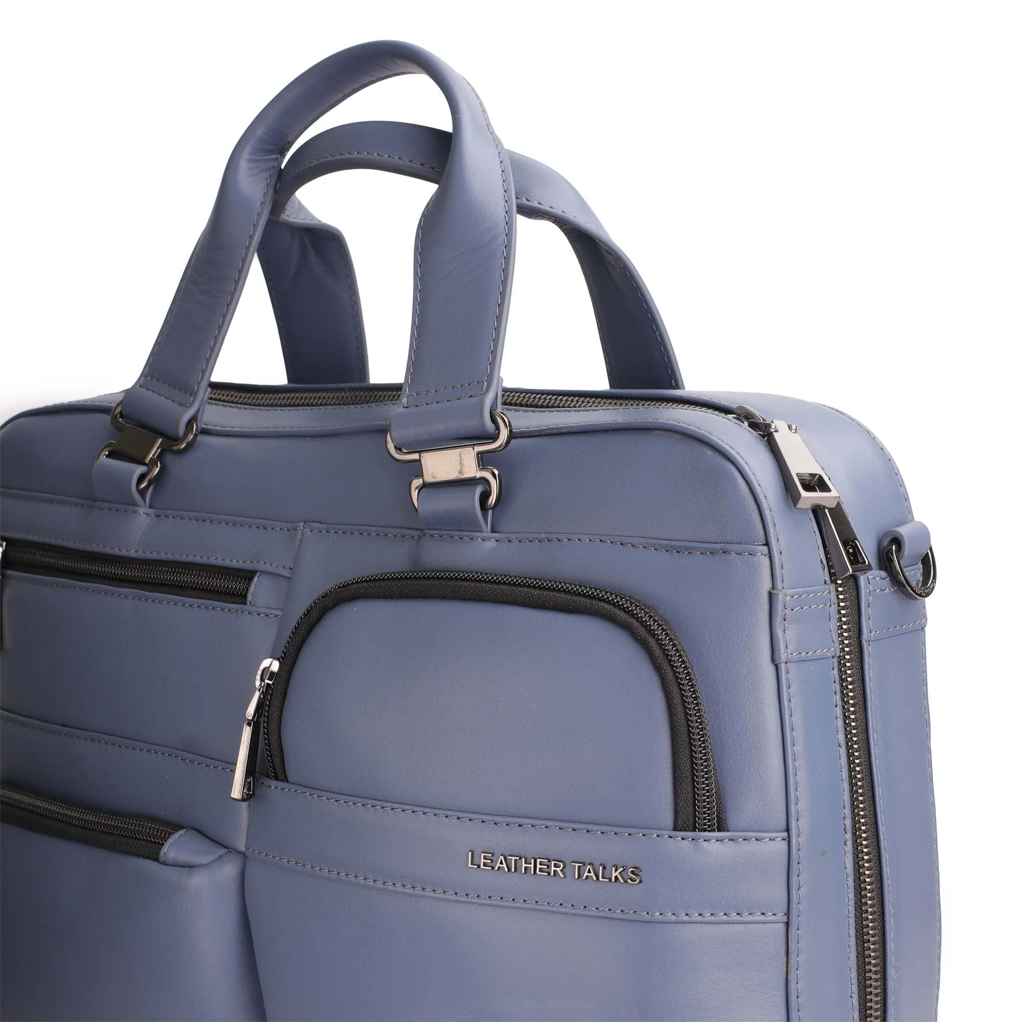 Jacob | Leather Briefcase For Men | 100% Genuine Leather | For Office | Colour: Blue & Grey