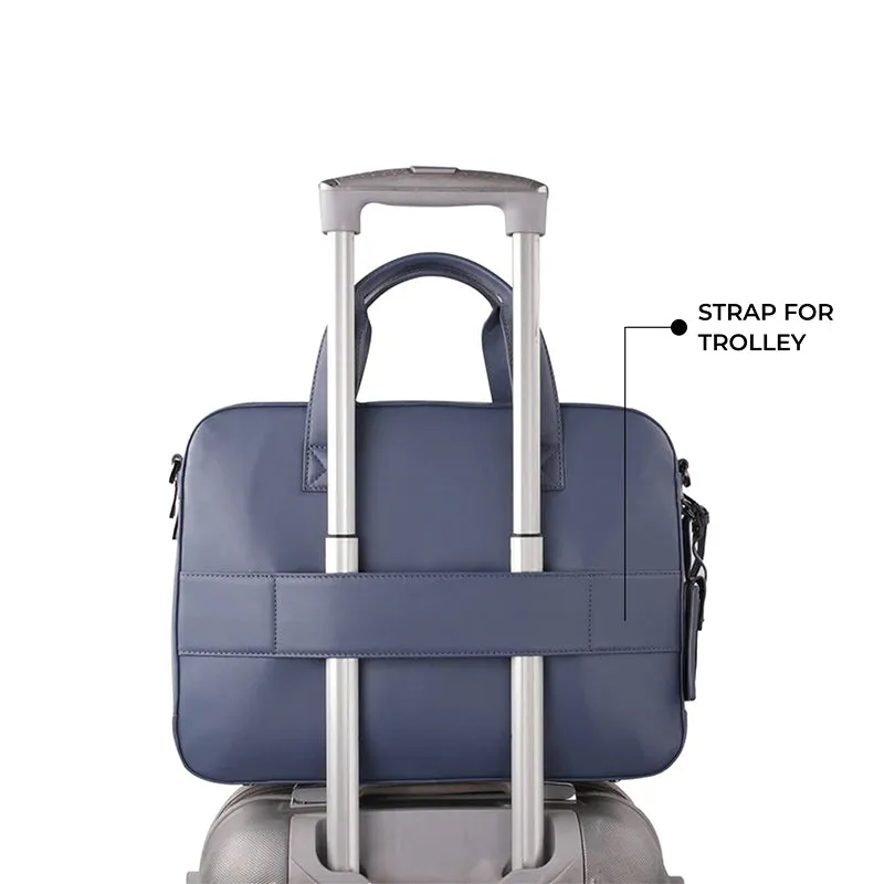 Jacob | Leather Briefcase For Men | 100% Genuine Leather | For Office | Colour: Blue & Grey