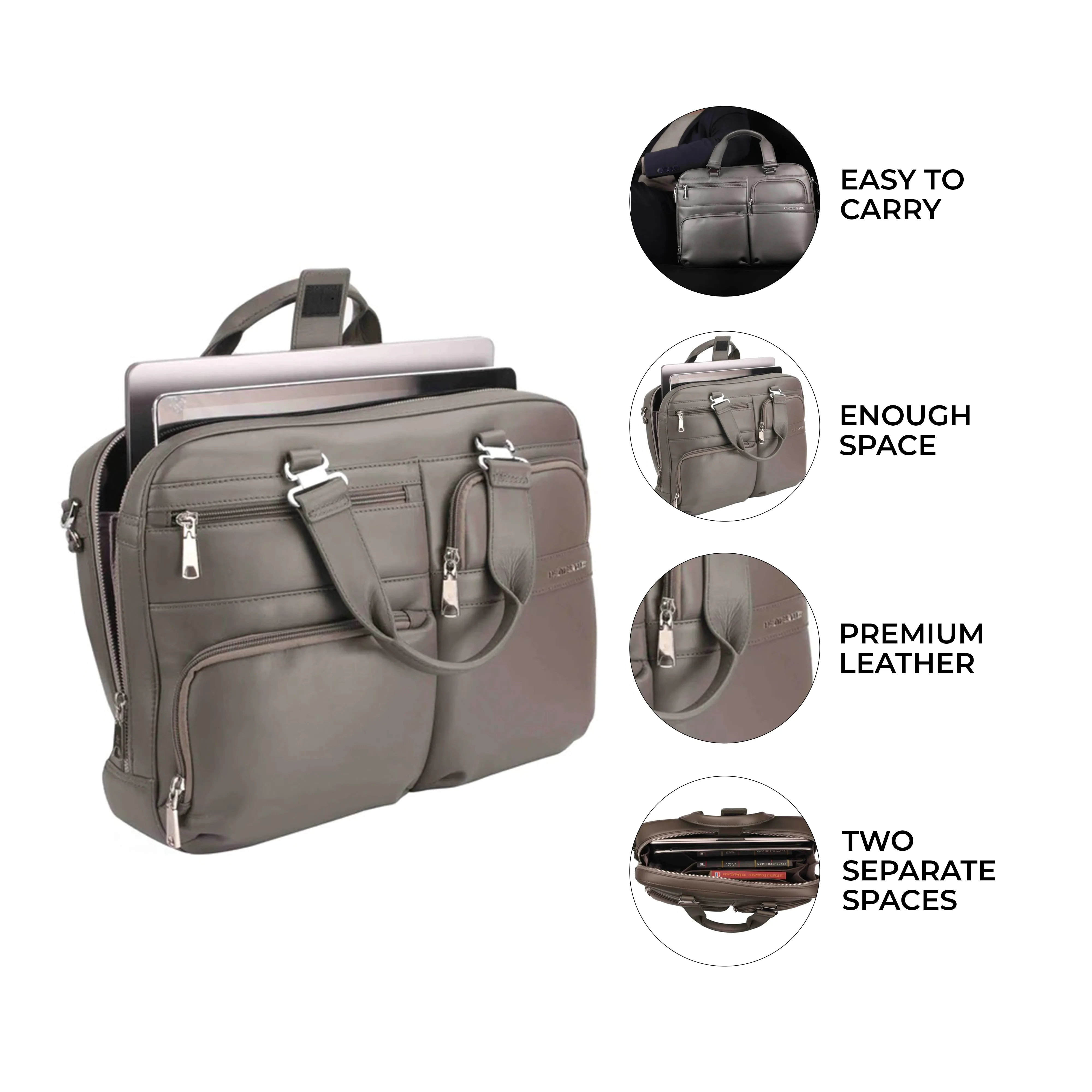 Jacob | Leather Briefcase For Men | 100% Genuine Leather | For Office | Colour: Blue & Grey