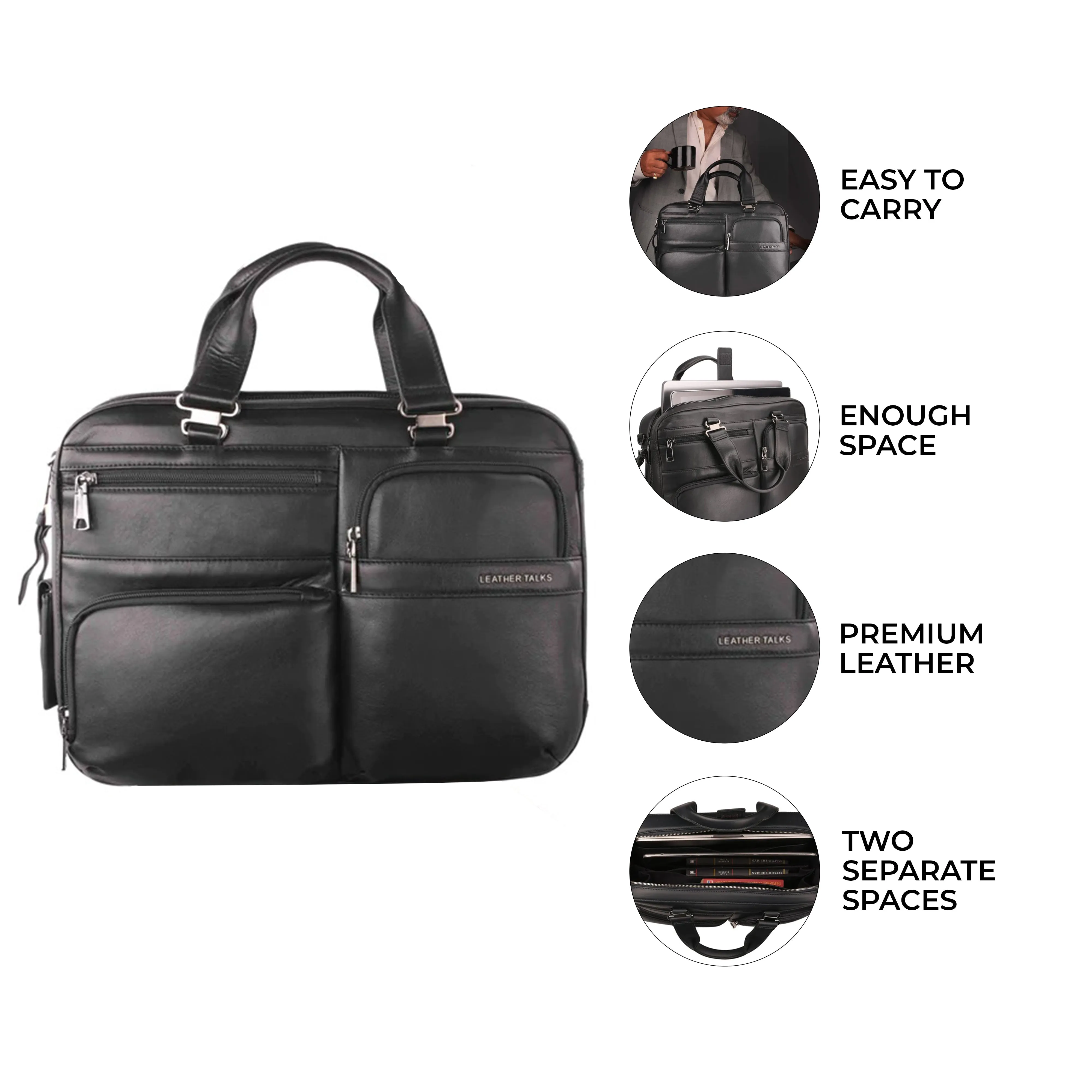 Jacob | Leather Briefcase For Men | 100% Genuine Leather | For Office Use | Colour: Black & Brown
