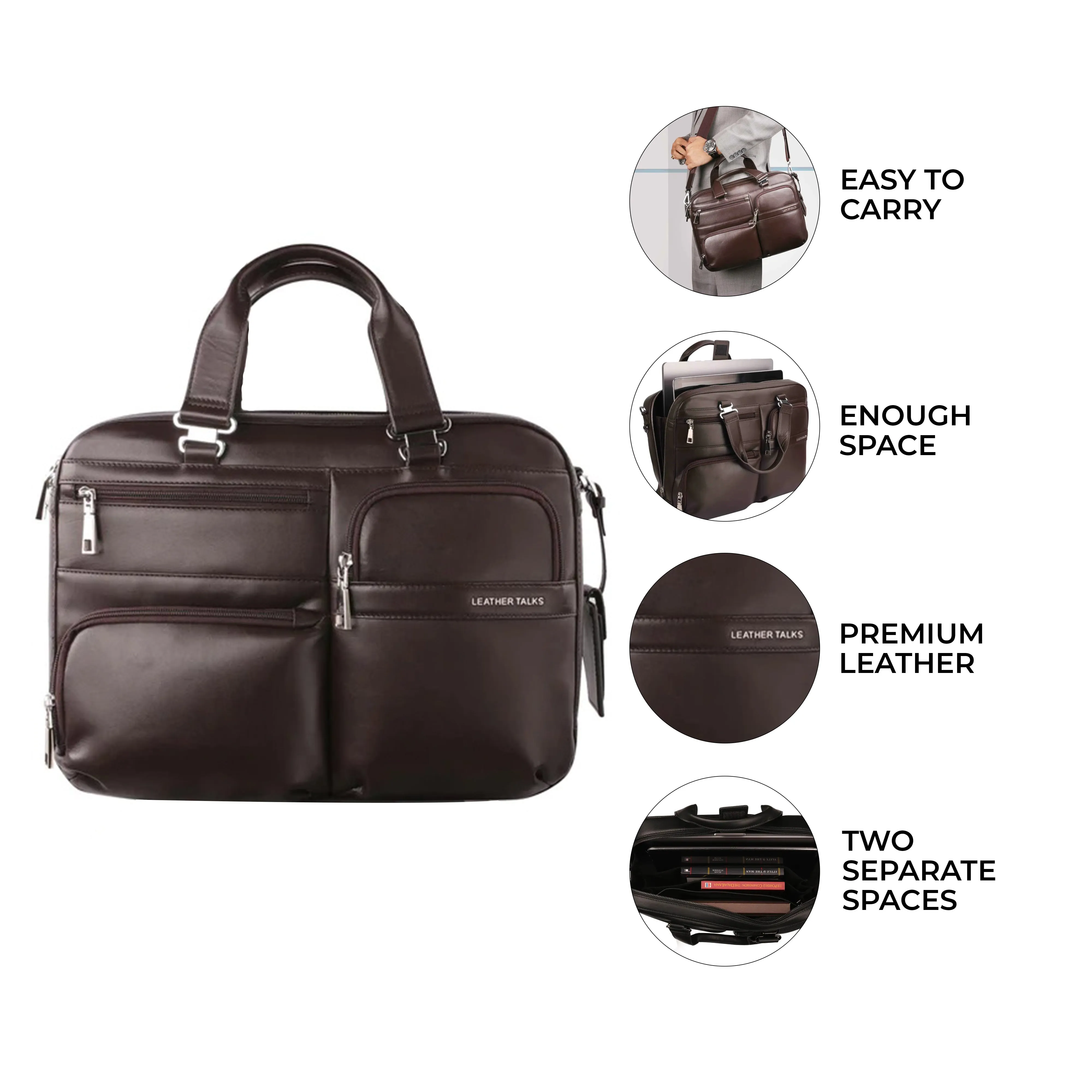 Jacob | Leather Briefcase For Men | 100% Genuine Leather | For Office Use | Colour: Black & Brown