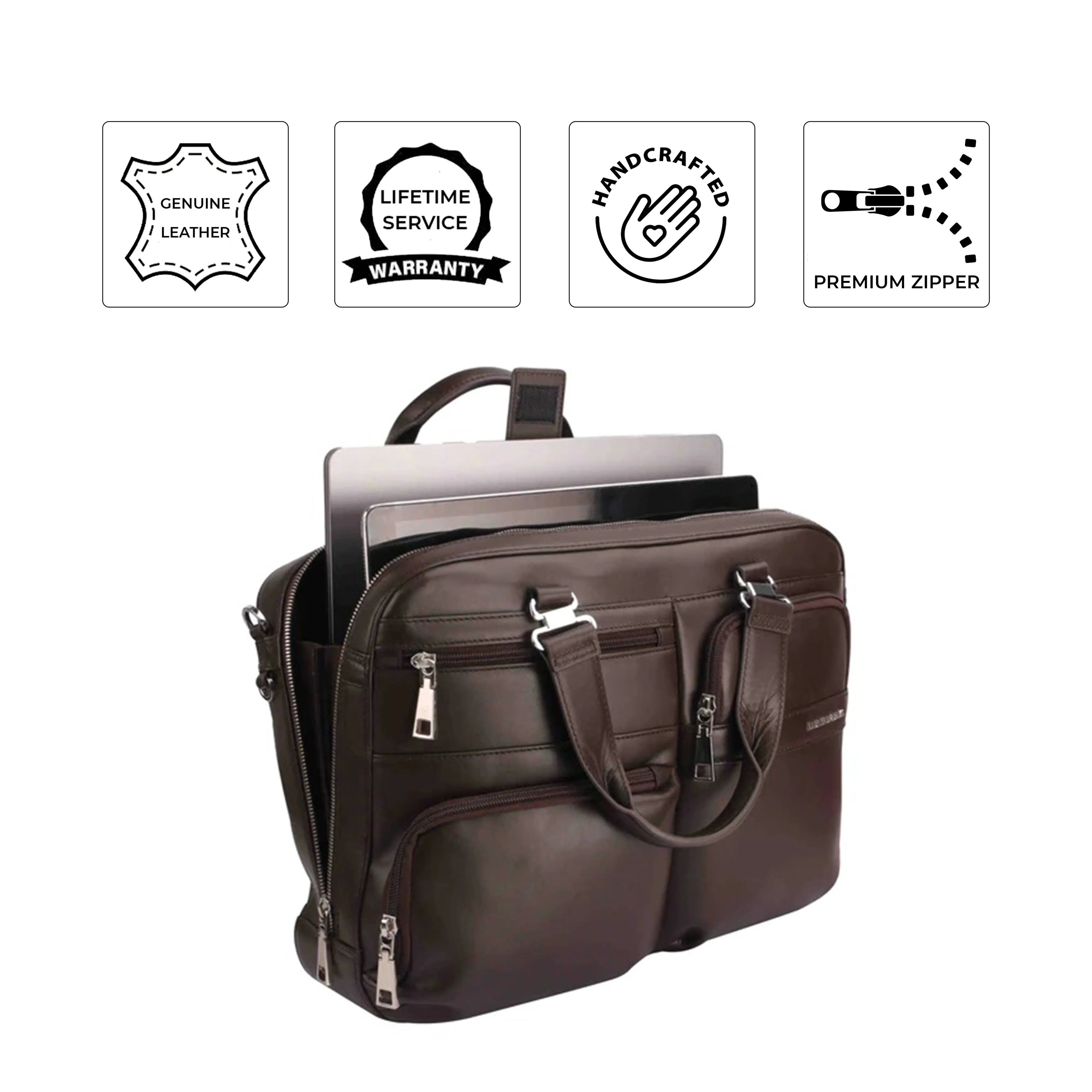 Jacob | Leather Briefcase For Men | 100% Genuine Leather | For Office Use | Colour: Black & Brown