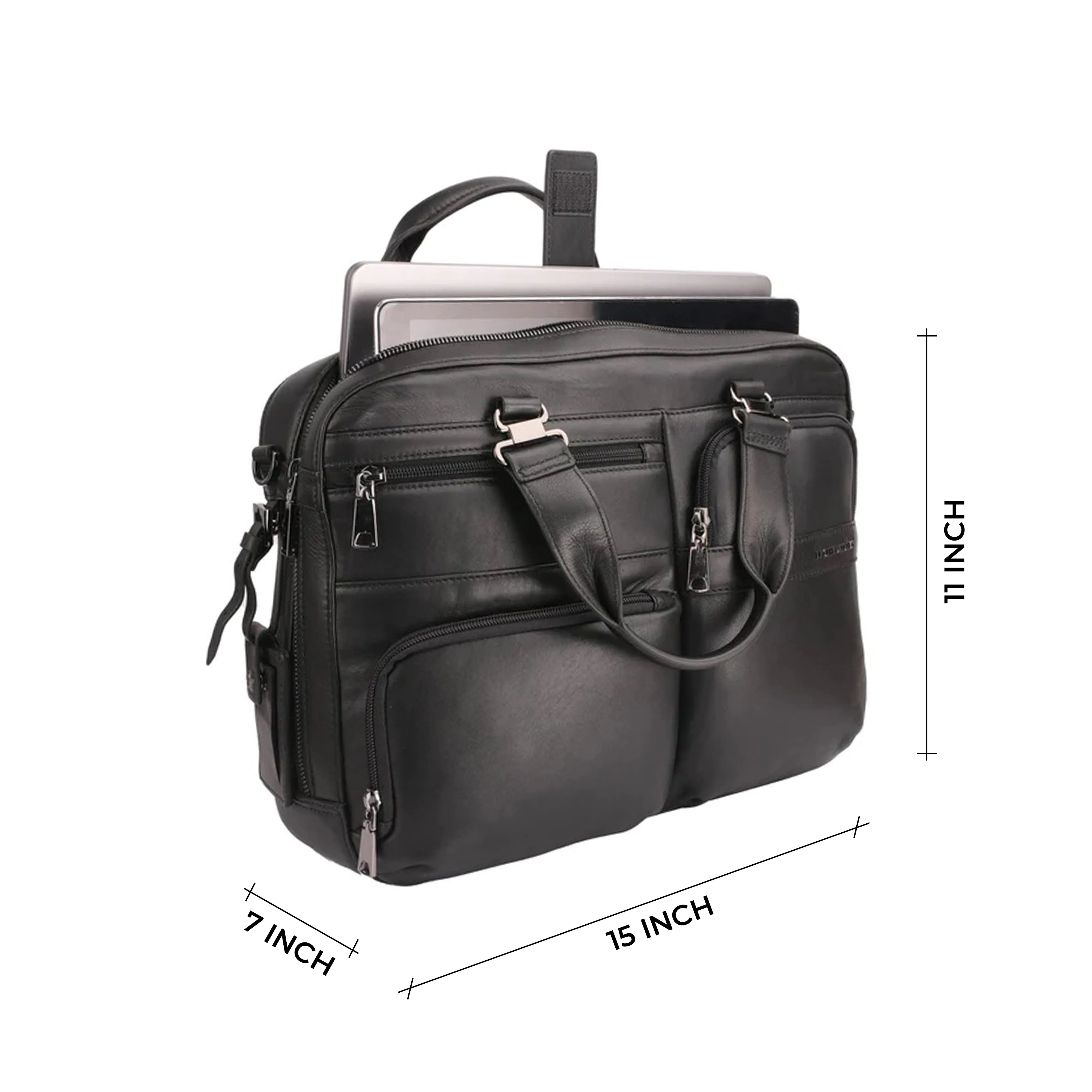 Jacob | Leather Briefcase For Men | 100% Genuine Leather | For Office Use | Colour: Black & Brown
