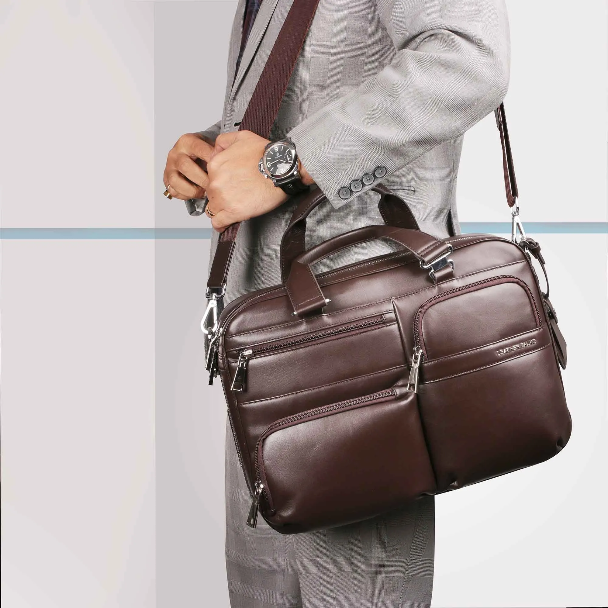 Jacob | Leather Briefcase For Men | 100% Genuine Leather | For Office Use | Colour: Black & Brown