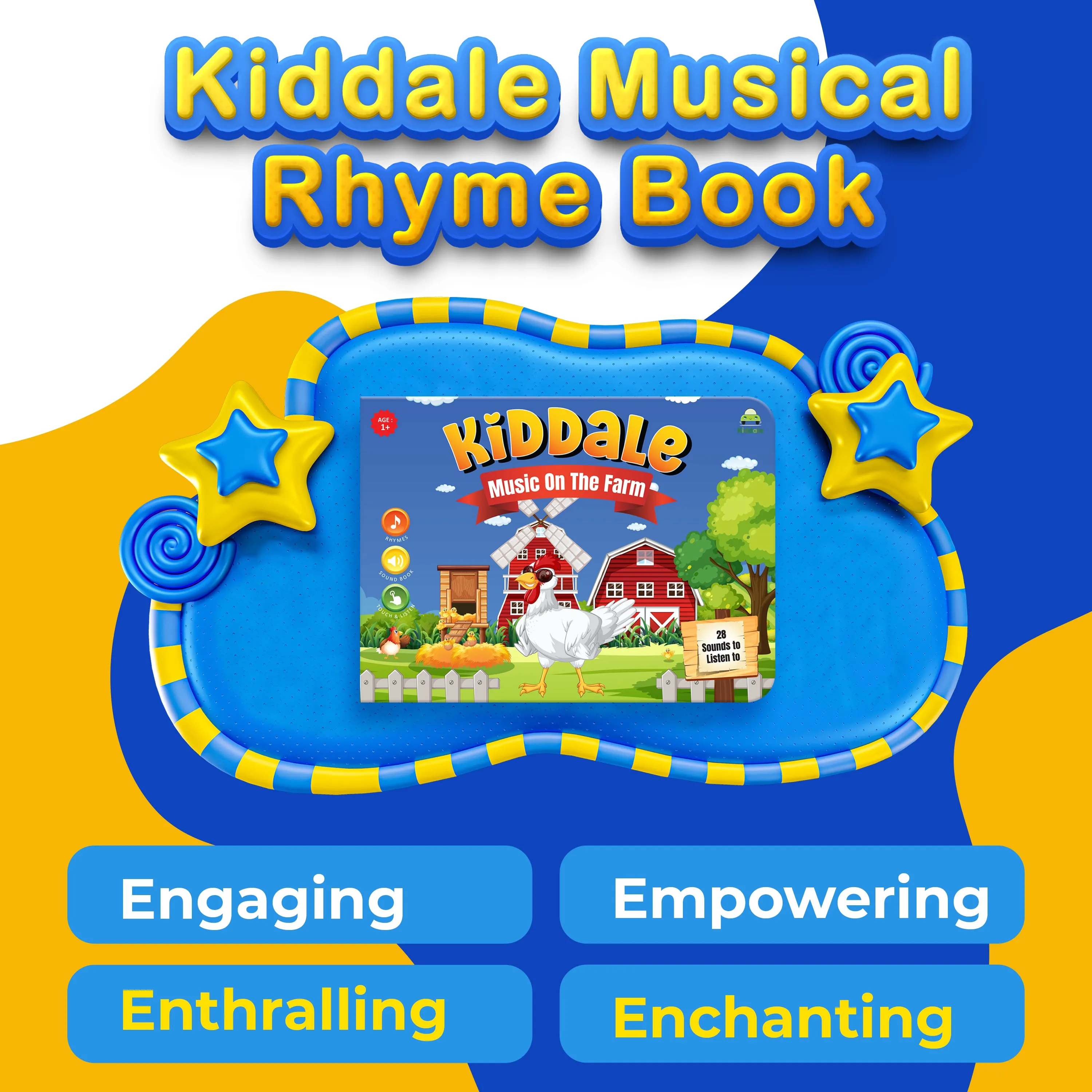 Kiddale Pack of 3: Music on the Farm  Sound Book   2 Non-Sound Board Books - Rhymes for Chimes and Rhymes for Playtime | Best Alternative to Mobile Phone and Laptop| Perfect Gift for Kids Aged 2-5