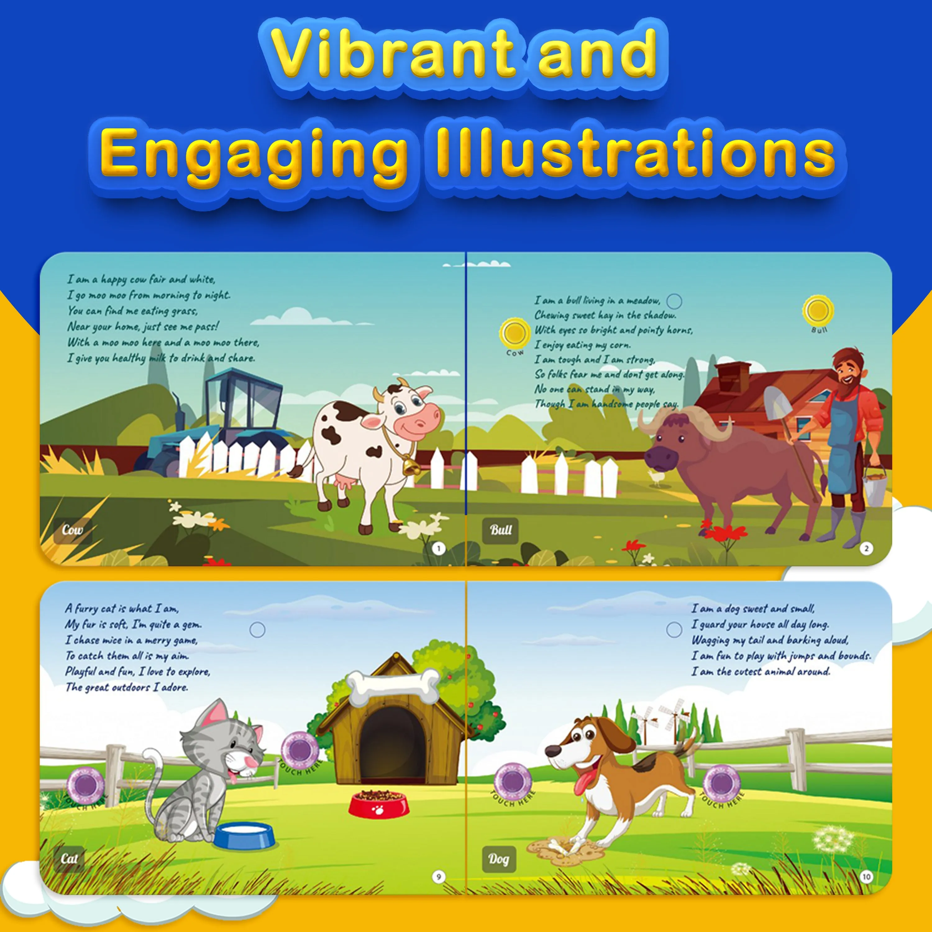 Kiddale Pack of 3: Music on the Farm  Sound Book   2 Non-Sound Board Books - Rhymes for Chimes and Rhymes for Playtime | Best Alternative to Mobile Phone and Laptop| Perfect Gift for Kids Aged 2-5