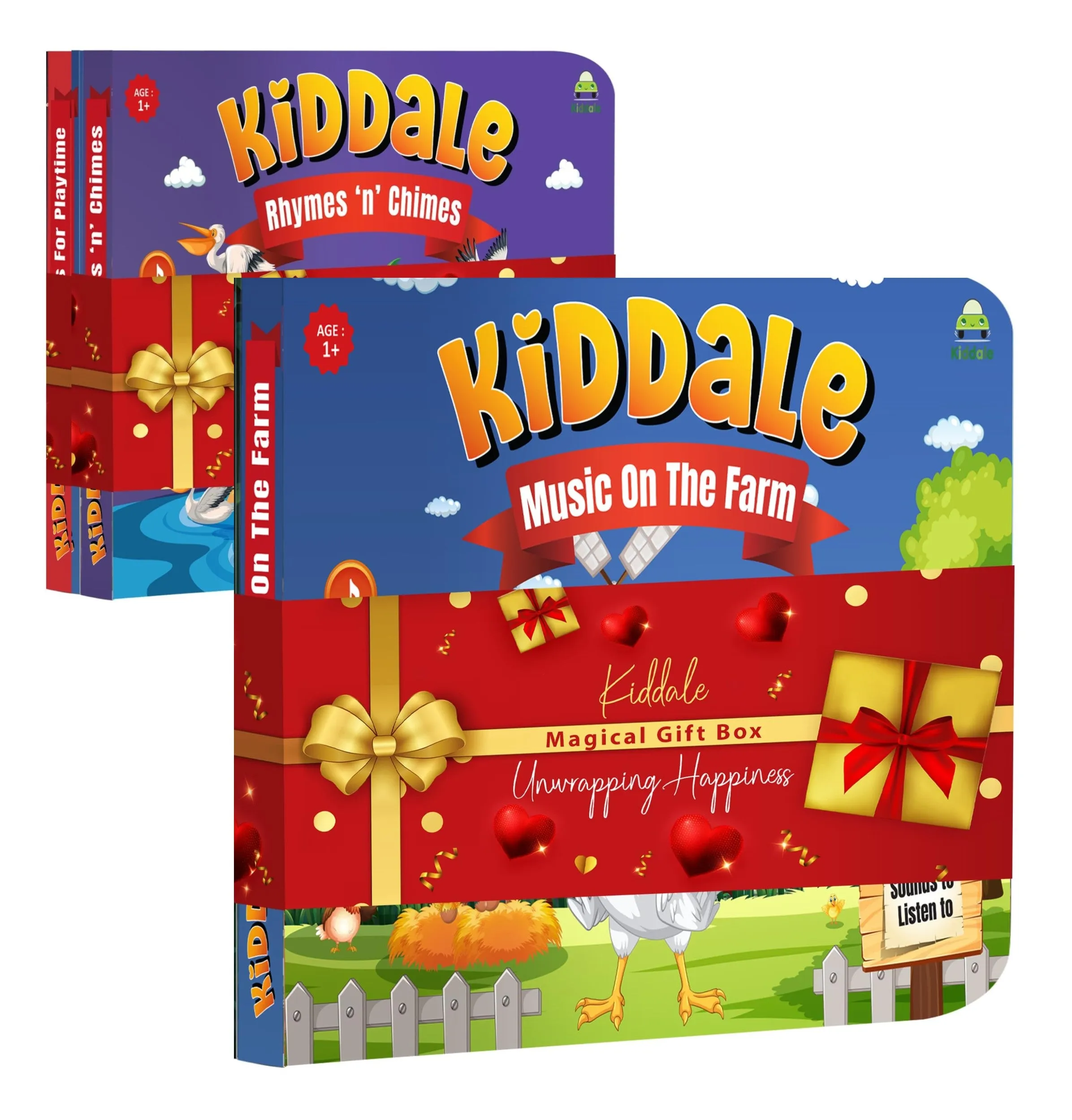 Kiddale Pack of 3: Music on the Farm  Sound Book   2 Non-Sound Board Books - Rhymes for Chimes and Rhymes for Playtime | Best Alternative to Mobile Phone and Laptop| Perfect Gift for Kids Aged 2-5