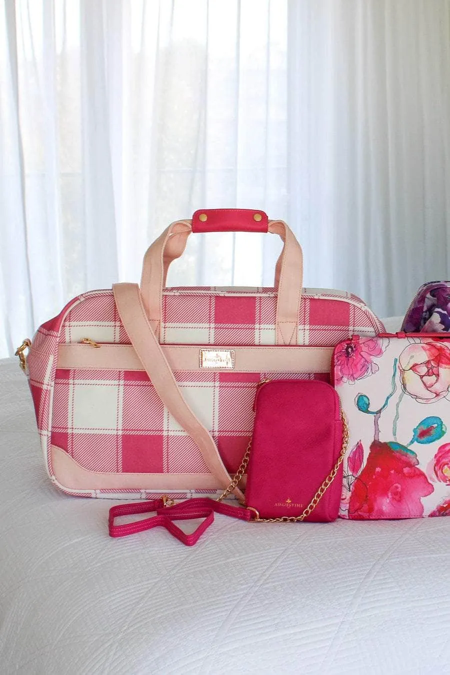 Laila Pink & White Tartan Duffle Bag