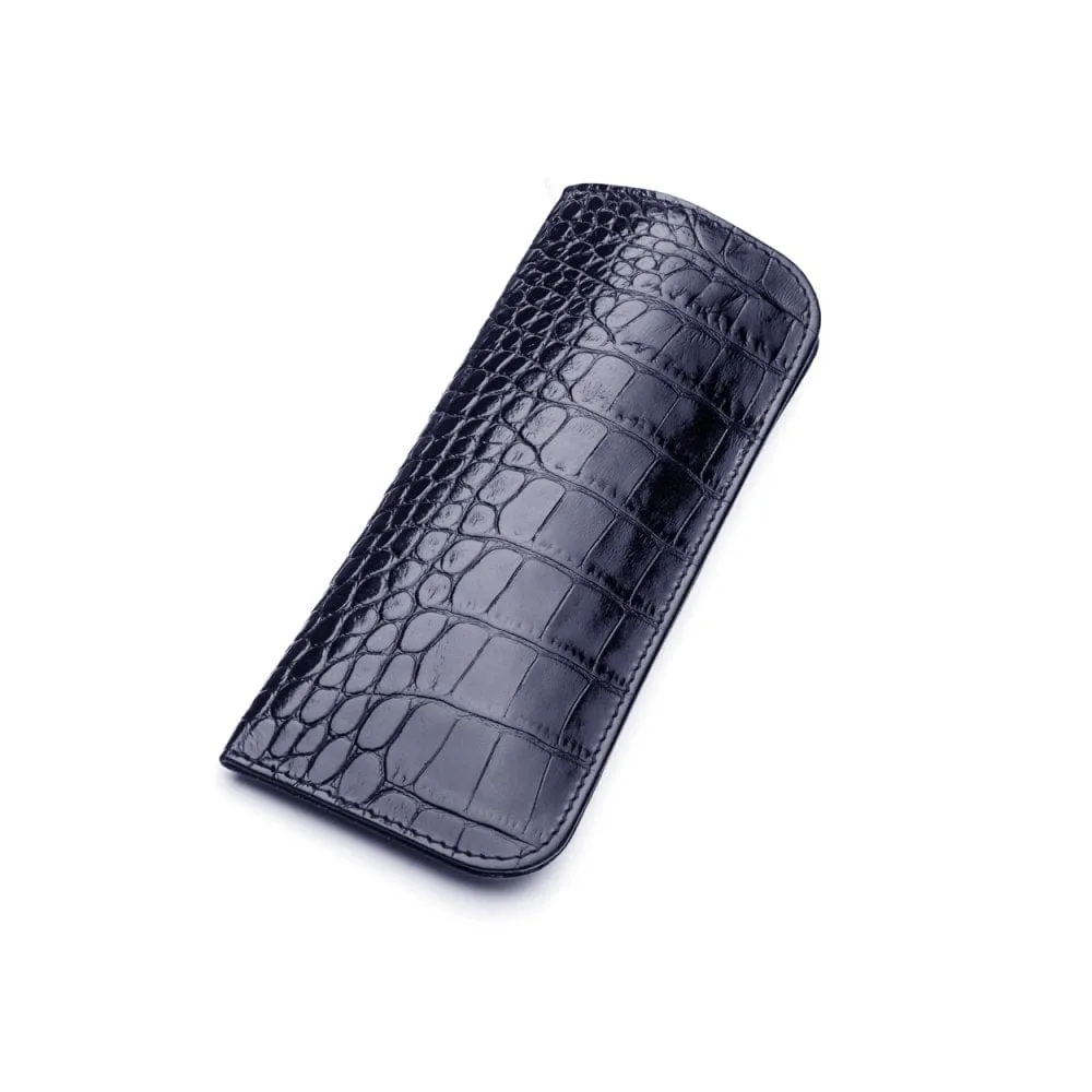 Large Leather Glasses Case - Navy Croc