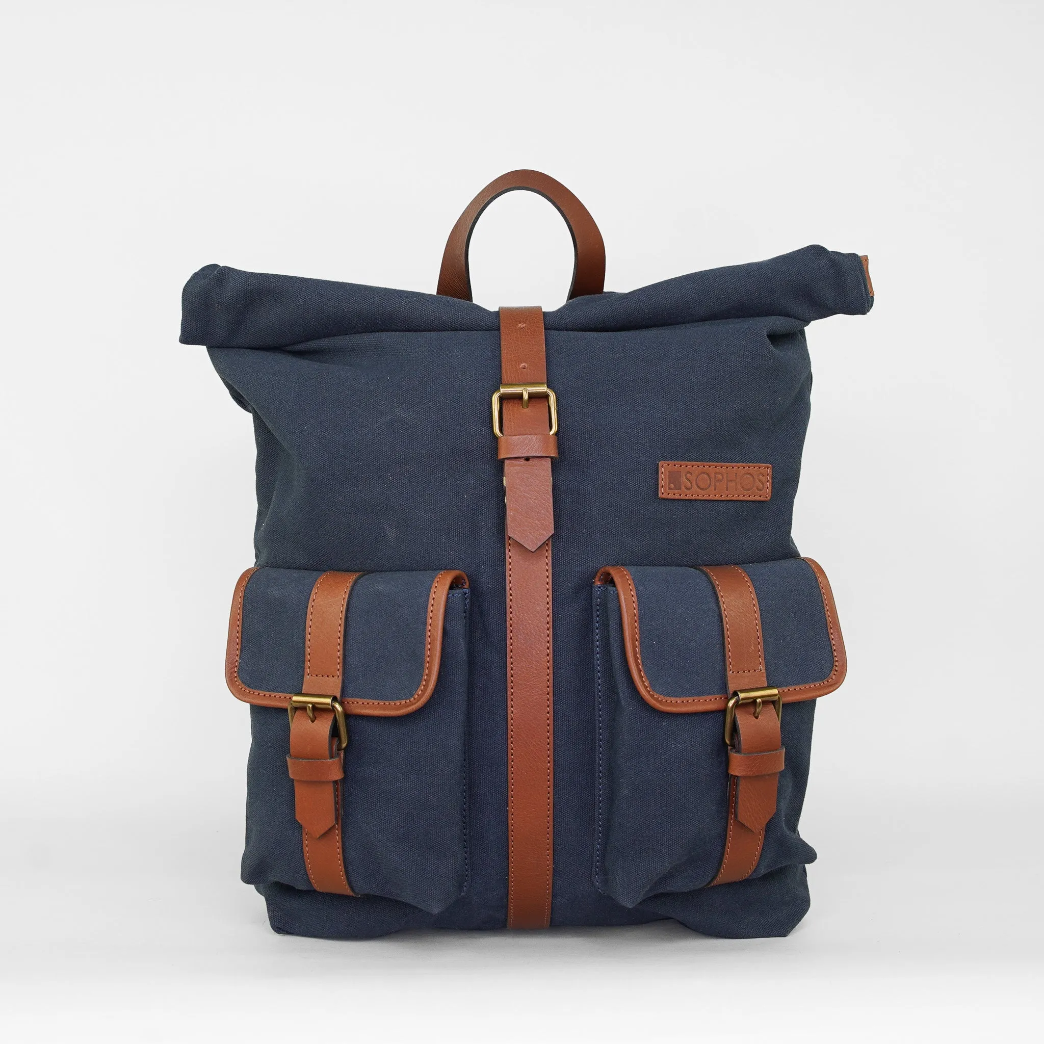 Navy Waxed Canvas Roll Top Rucksack Backpack - Stylish and Rugged