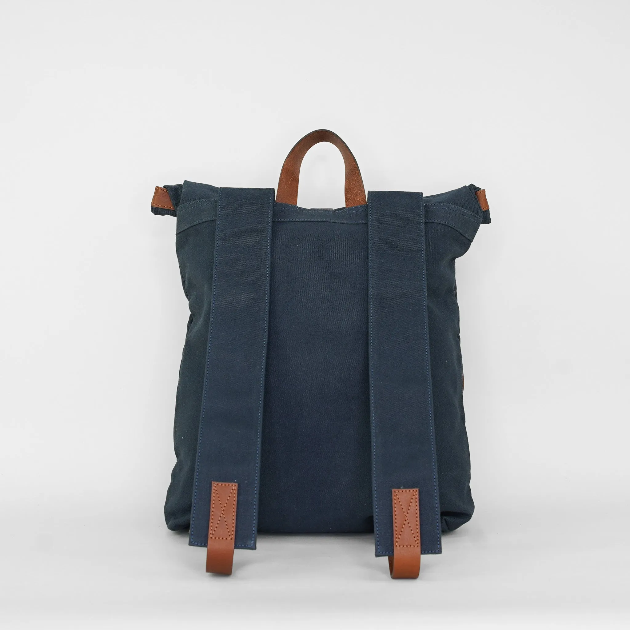 Navy Waxed Canvas Roll Top Rucksack Backpack - Stylish and Rugged