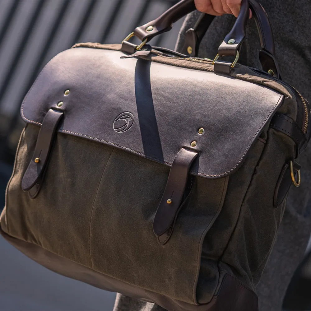 Olive Waxed Cotton & Leather Briefcase