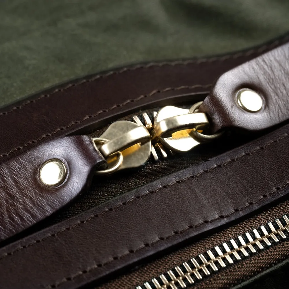 Olive Waxed Cotton & Leather Briefcase