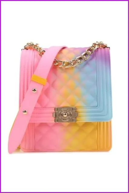 Rainbow Vertical Rhombic Bag Diagonal Bag Chain Jelly Bag F644