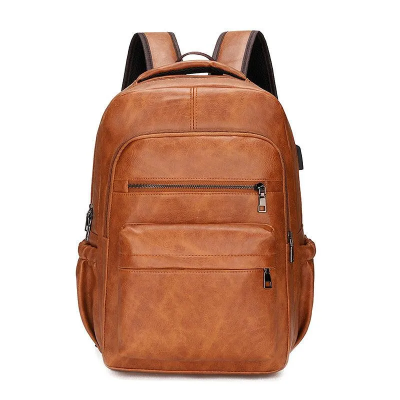 Retro Soft Leather Men's Backpack Fashion Business Travel Computer Bag