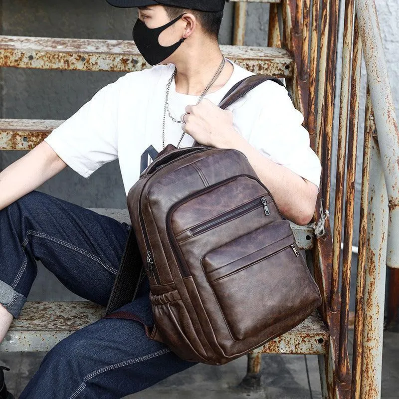 Retro Soft Leather Men's Backpack Fashion Business Travel Computer Bag