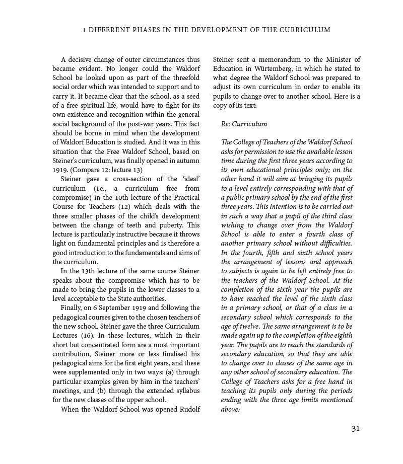 Rudolf Steiner's Curriculum for Steiner-Waldorf Schools