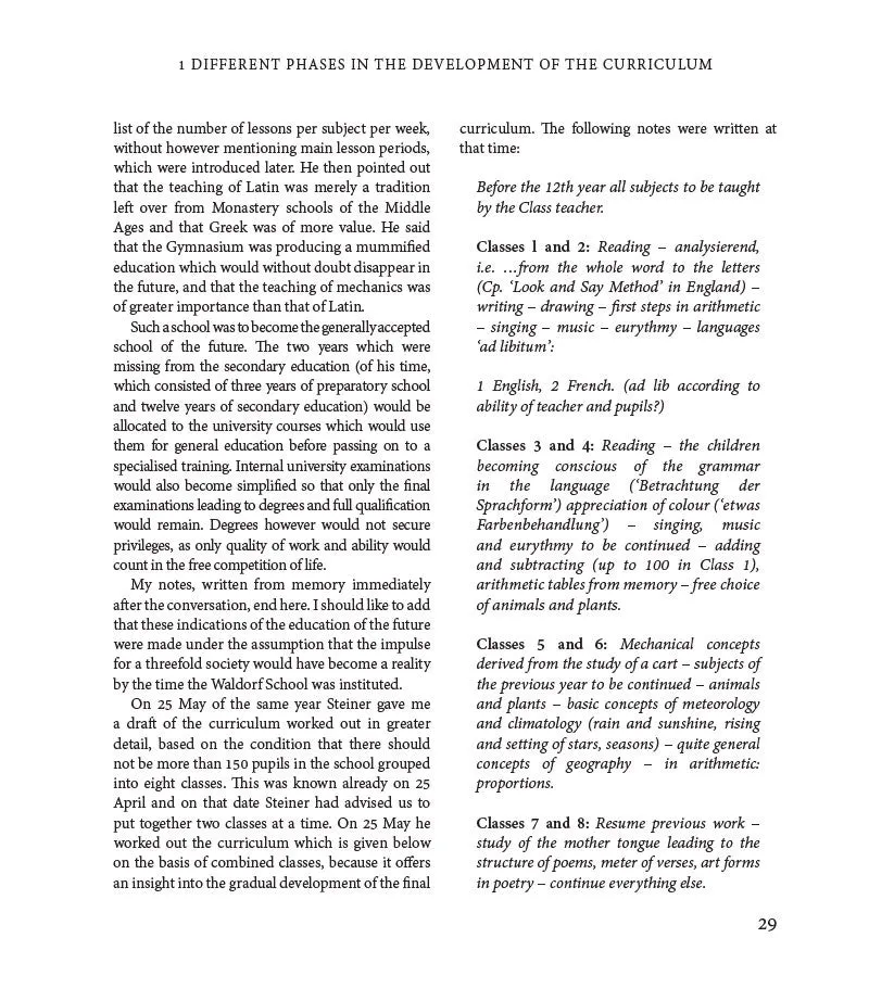 Rudolf Steiner's Curriculum for Steiner-Waldorf Schools