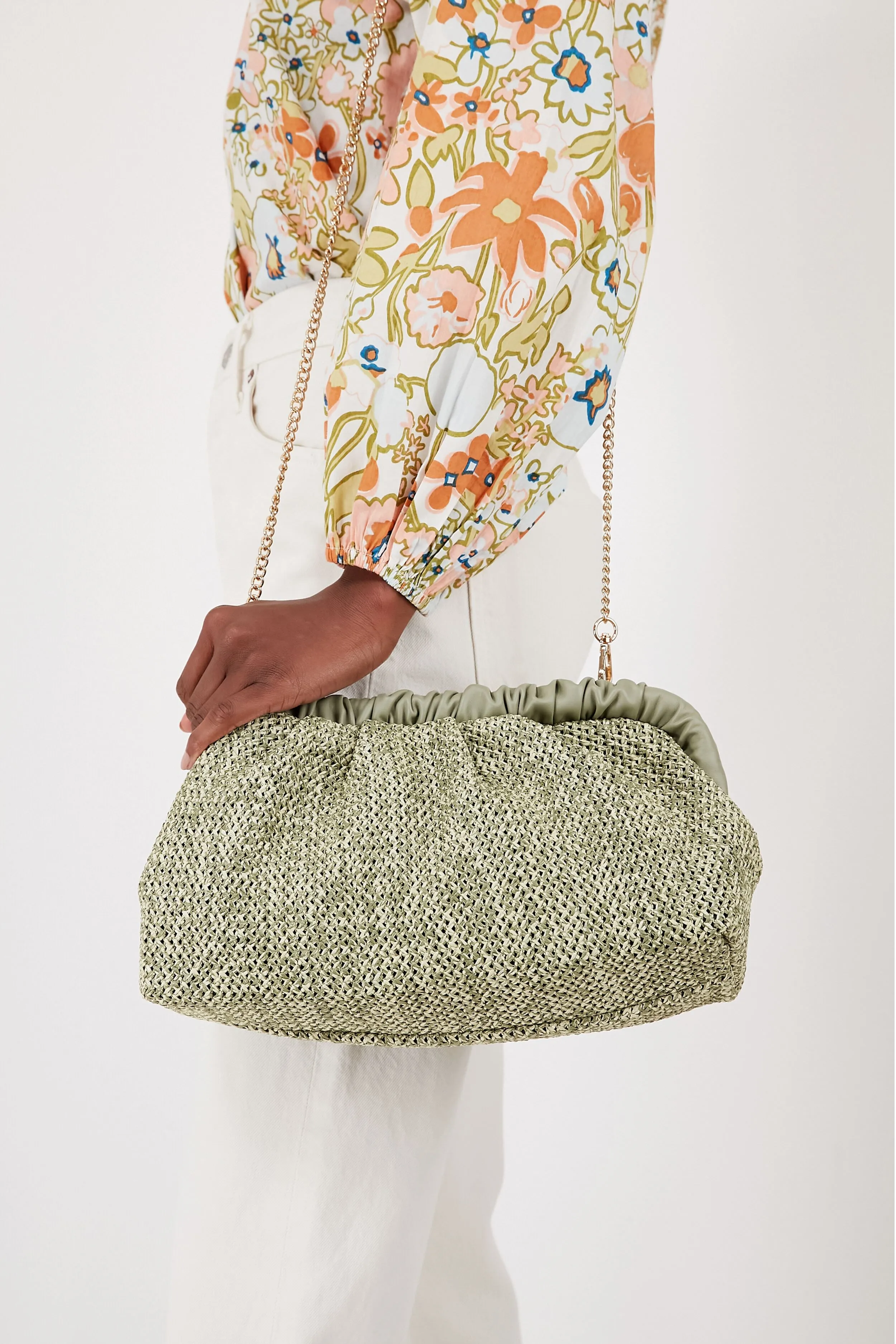 Sage Straw Delvina Clutch