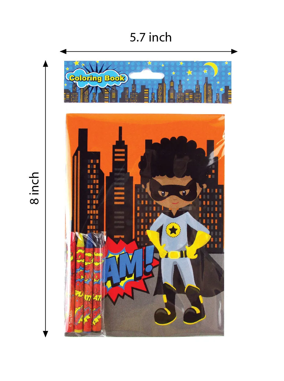 Superhero Coloring Books with Crayons Party Favors - Set of 6 or 12