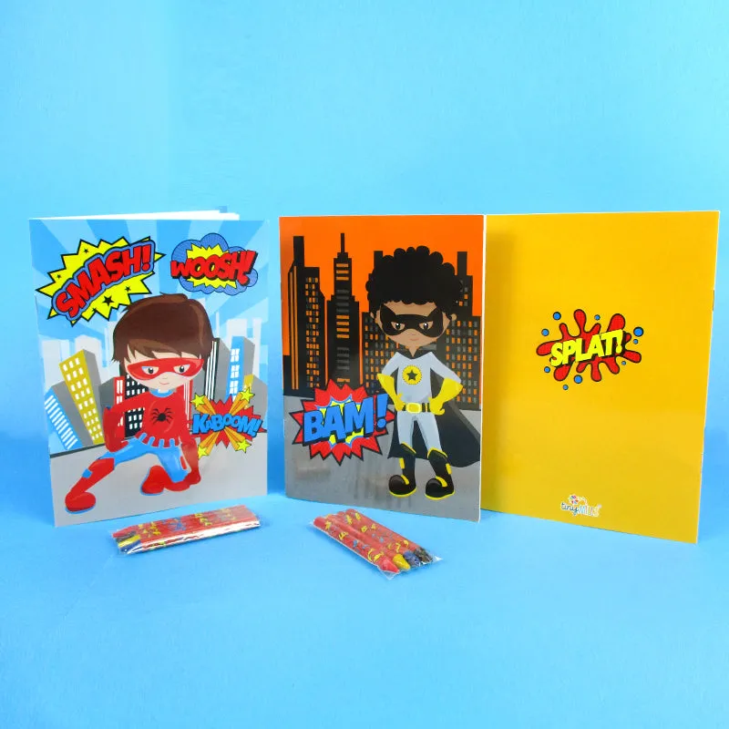 Superhero Coloring Books with Crayons Party Favors - Set of 6 or 12