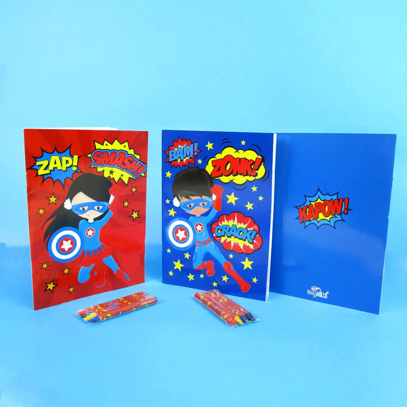 Superhero Coloring Books with Crayons Party Favors - Set of 6 or 12