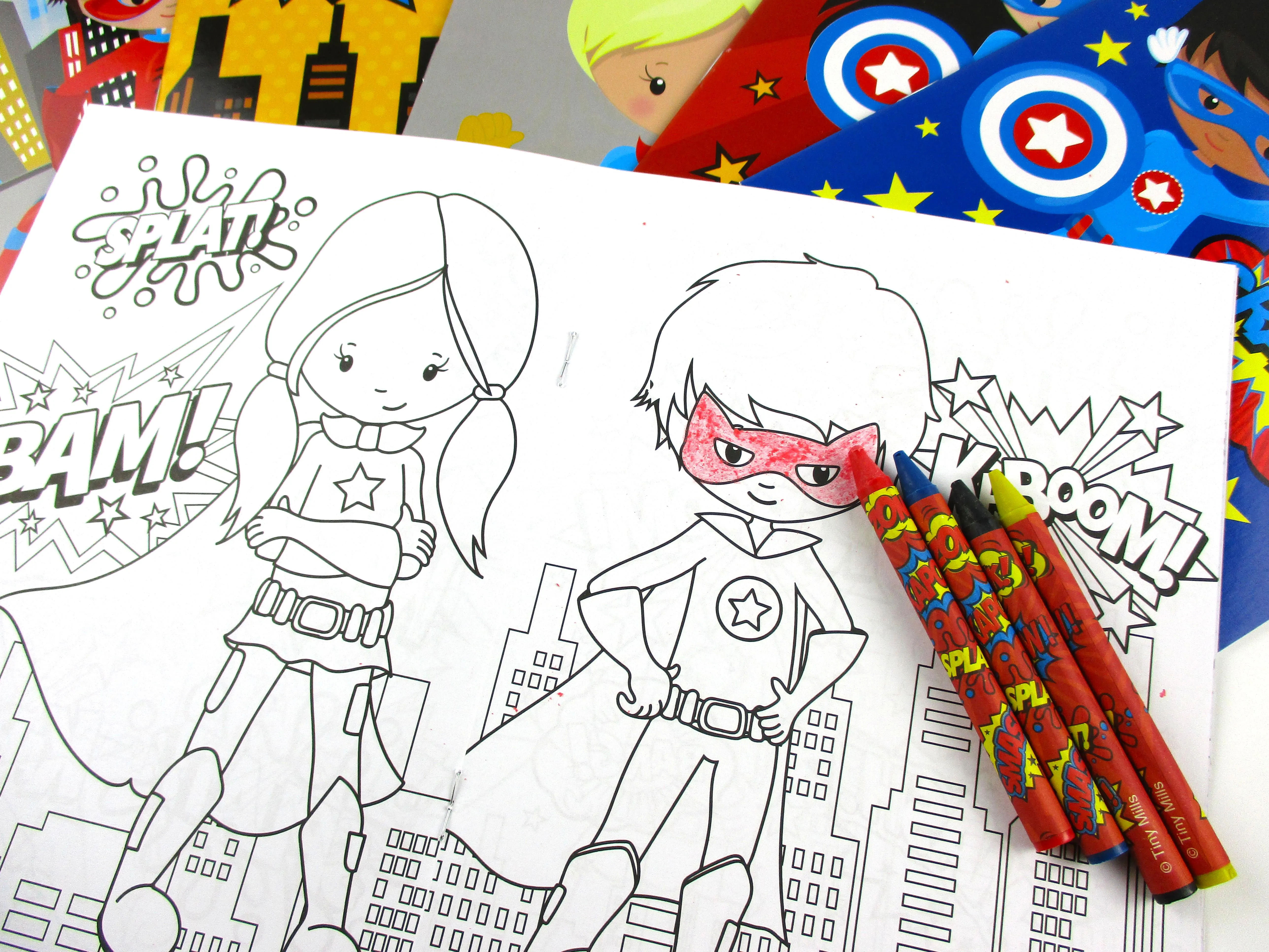 Superhero Coloring Books with Crayons Party Favors - Set of 6 or 12