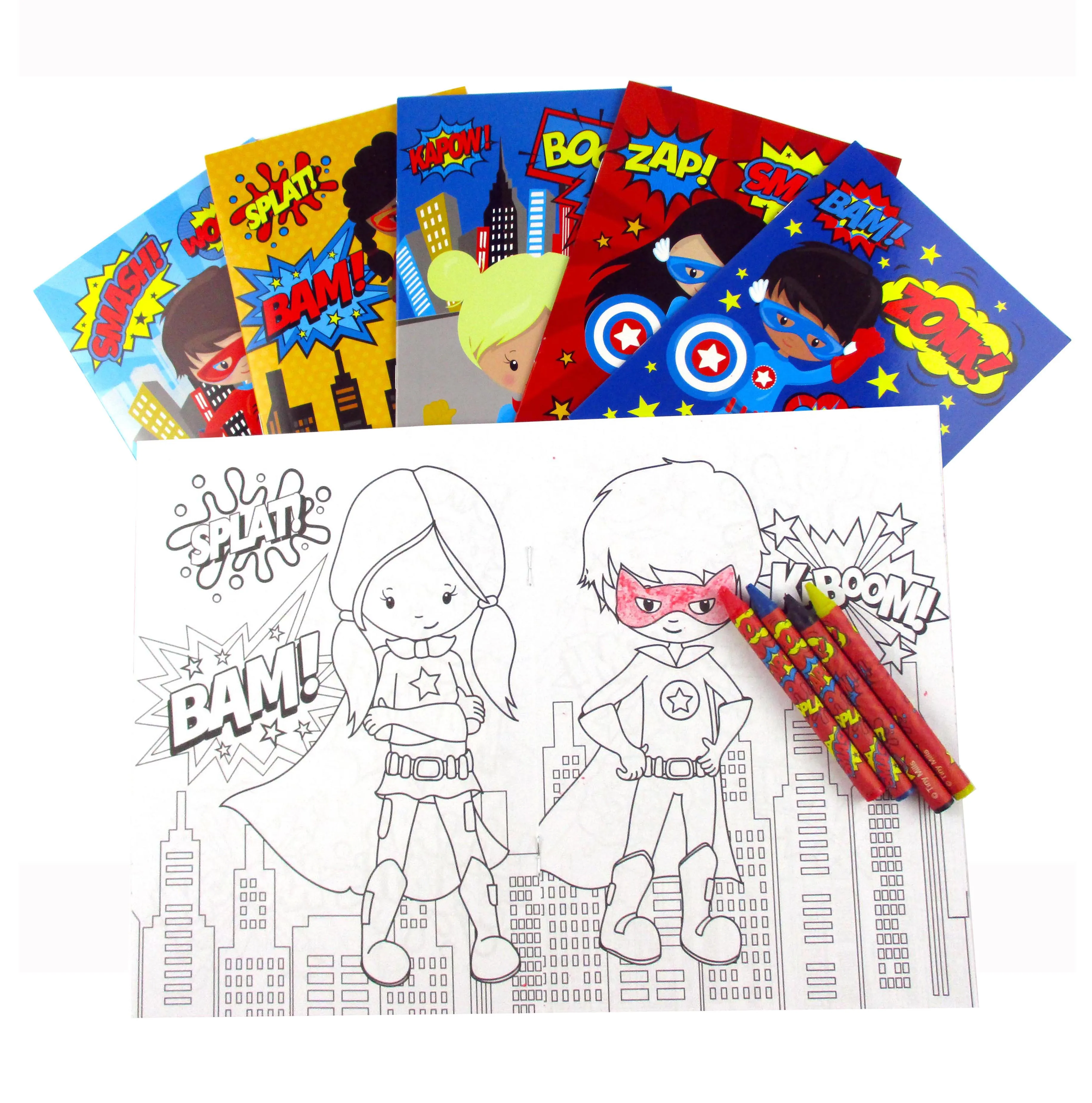 Superhero Coloring Books with Crayons Party Favors - Set of 6 or 12