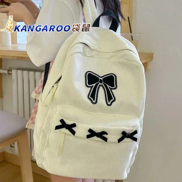 TAVIMART  -  Bow Backpack Japanese Korean Girls Nylon Large Capacity Backpack Corduroy Zipper Student Unisex Lightweight Backpack New