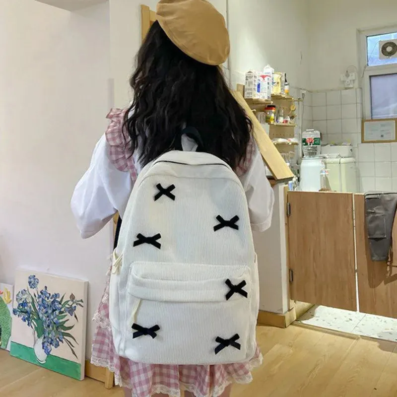 TAVIMART  -  Bow Backpack Japanese Korean Girls Nylon Large Capacity Backpack Corduroy Zipper Student Unisex Lightweight Backpack New