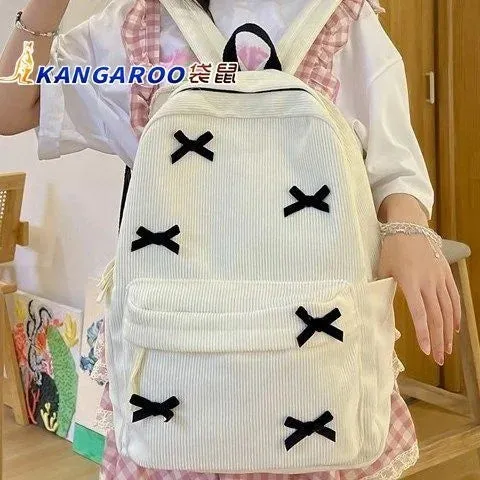 TAVIMART  -  Bow Backpack Japanese Korean Girls Nylon Large Capacity Backpack Corduroy Zipper Student Unisex Lightweight Backpack New