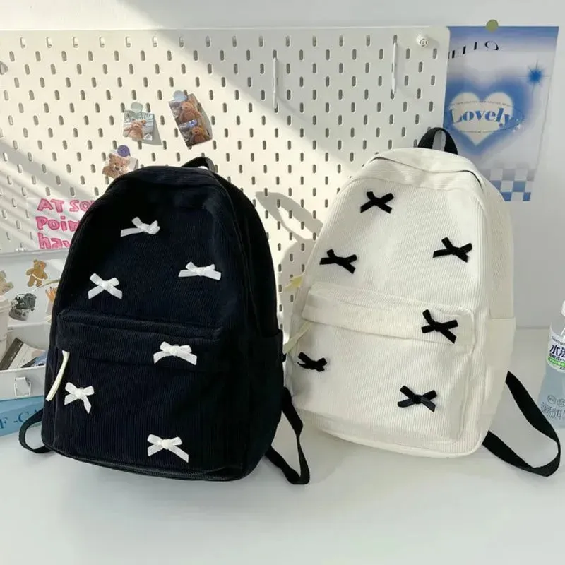 TAVIMART  -  Bow Backpack Japanese Korean Girls Nylon Large Capacity Backpack Corduroy Zipper Student Unisex Lightweight Backpack New