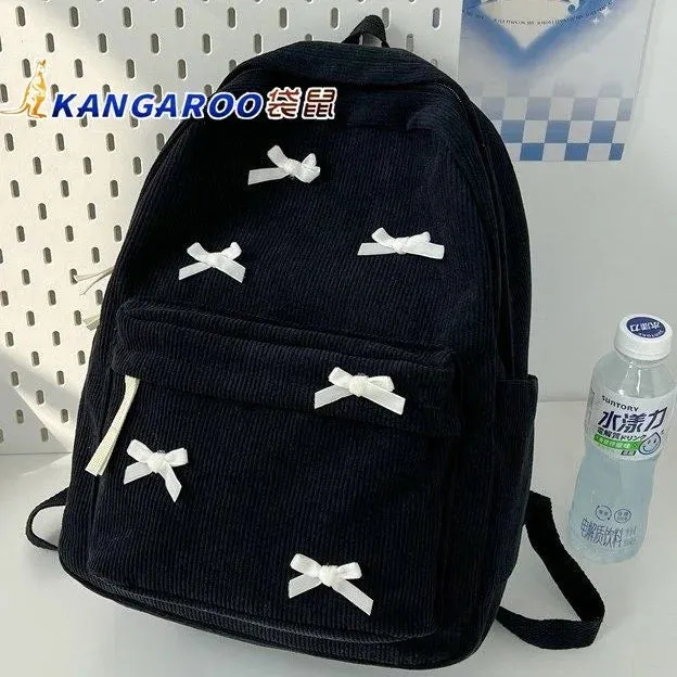 TAVIMART  -  Bow Backpack Japanese Korean Girls Nylon Large Capacity Backpack Corduroy Zipper Student Unisex Lightweight Backpack New